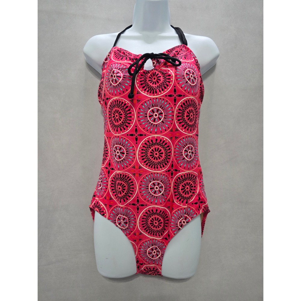 Pink Floral Halter One Piece Swimsuit Beach Boho Vacation Resort Cottage Large